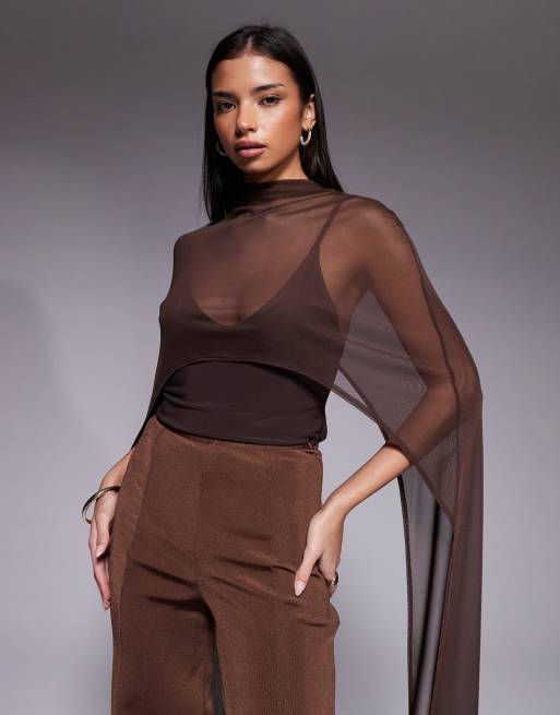 ASOS DESIGN - Hemdje met lage ronde hals en cape in chocoladebruin, 4 van 4