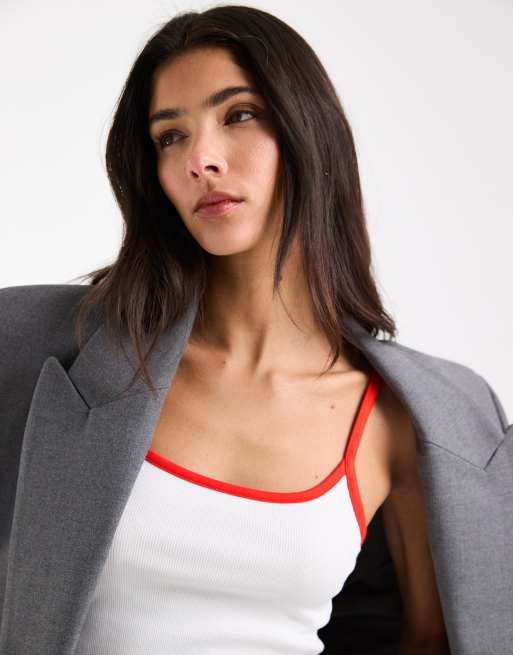 ASOS DESIGN - Hemdje met lage ronde hals en contrasterende biezen in wit, 2 van 4