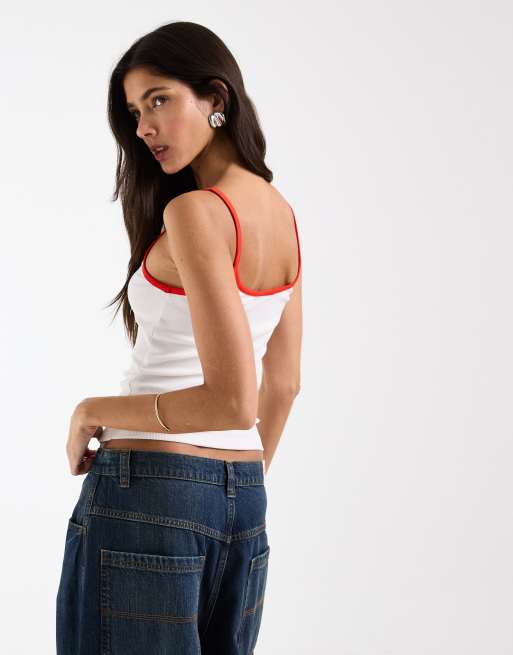 ASOS DESIGN - Hemdje met lage ronde hals en contrasterende biezen in wit, 4 van 4