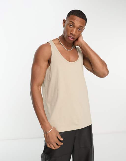 ASOS DESIGN - Hemdje met lage ronde hals in beige