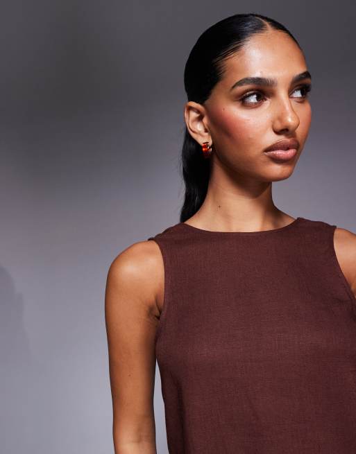 ASOS DESIGN - Hemdje met linnenlook en lage ronde achterkant in chocoladebruin, 3 van 4