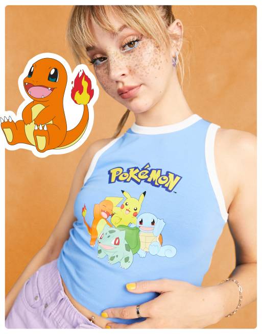 ASOS DESIGN - Hemdje met Pokemon-print en bies in felblauw