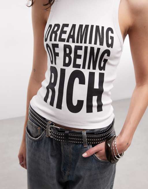 ASOS DESIGN - Hemdje met ronde hals en slogan in wit, 3 van 4