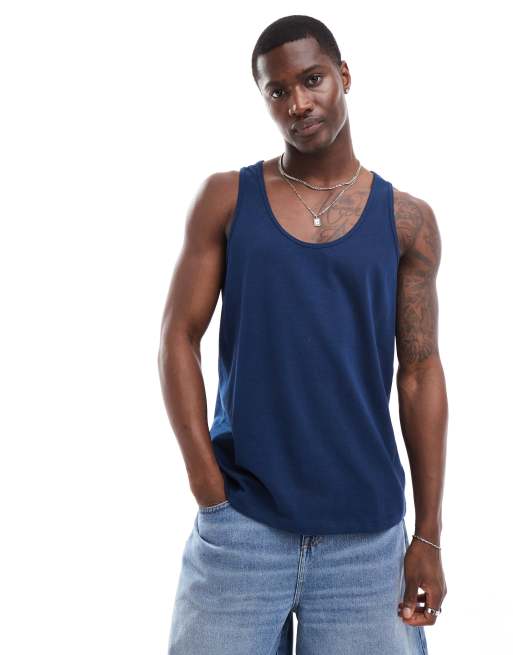 ASOS DESIGN - Hemdje van zware stof in marineblauw