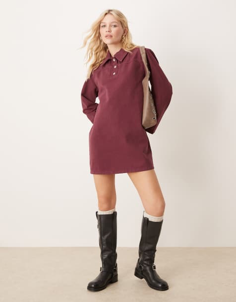 ASOS DESIGN – Hemdkleid aus Denim in der Farbe Feige - view 1
