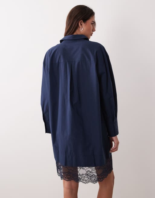 ASOS DESIGN – Hemdkleid in Marineblau mit Spitzenbesatz, 4 von 4