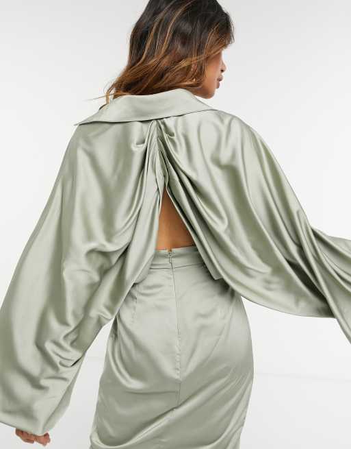 ASOS DESIGN – Hemdkleid mit Blousonärmeln und Rückenausschnitt in Olivegrün, 3 von 4