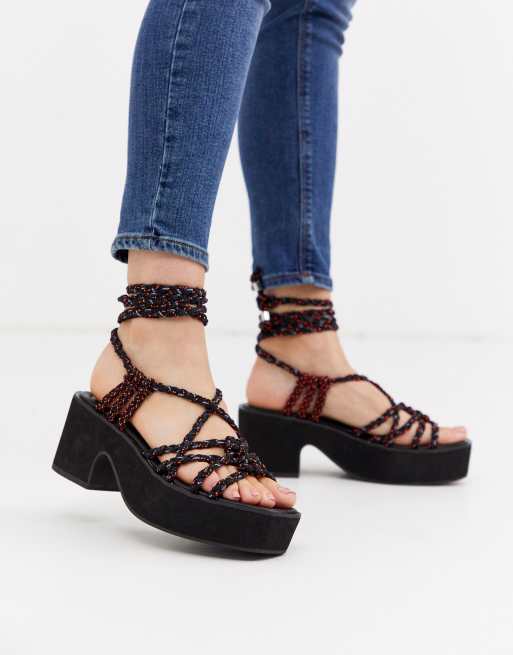 ASOS DESIGN - Hendrix - Sandales à lanières et talon mi-hauts - Noir et multicolore