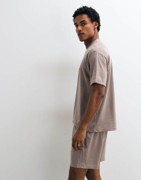 ASOS DESIGN henley co-ord short pyjama set in stone - view 1
