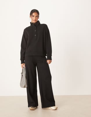 Asos Design Henley Collared Sweatshirt In Black