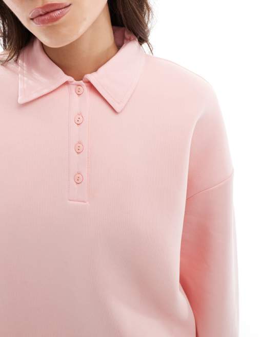 ASOS DESIGN henley detail sweatshirt in baby pink, 3 of 4