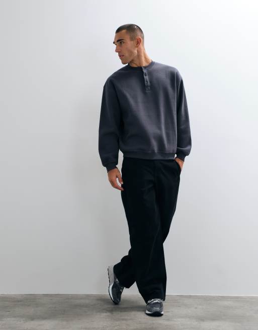 ASOS DESIGN - henley extragrande con detalle de pespuntes en contraste en gris carbón, 2 de 5