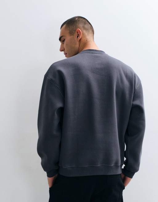 ASOS DESIGN - henley extragrande con detalle de pespuntes en contraste en gris carbón, 5 de 5