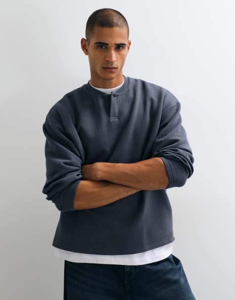 ASOS DESIGN - henley extragrande en tejido texturizado en gris carbón - view 1
