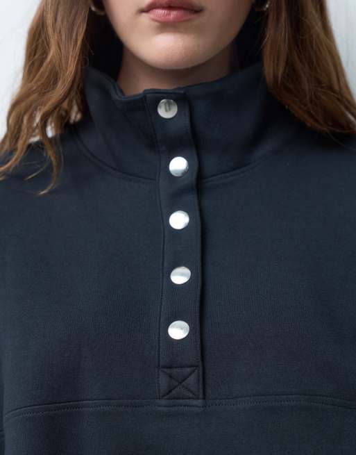 ASOS DESIGN henley interlock sweat in black, 3 of 4