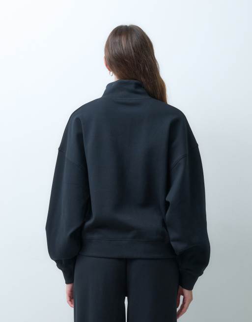 ASOS DESIGN henley interlock sweat in black, 4 of 4