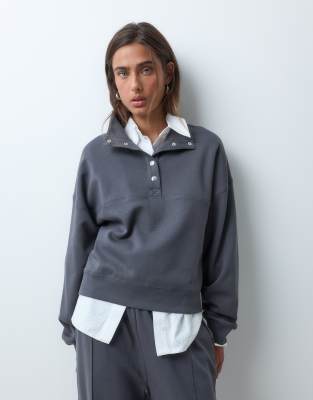 Asos Design Henley Interlock Sweatshirt In Gray