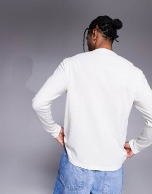 ASOS DESIGN henley long sleeve linen look T-shirt in cream | ASOS