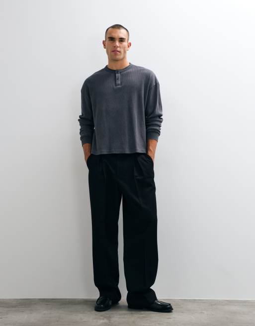 ASOS DESIGN - henley oversize de corte cuadrado lavado en gris, 4 de 5