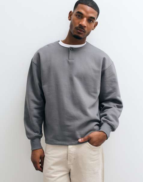 ASOS DESIGN henley oversize premium lourd anthracite - view 1