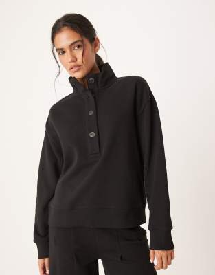 ASOS DESIGN - Henley-Sweatshirt in Schwarz mit Kragen, Kombiteil