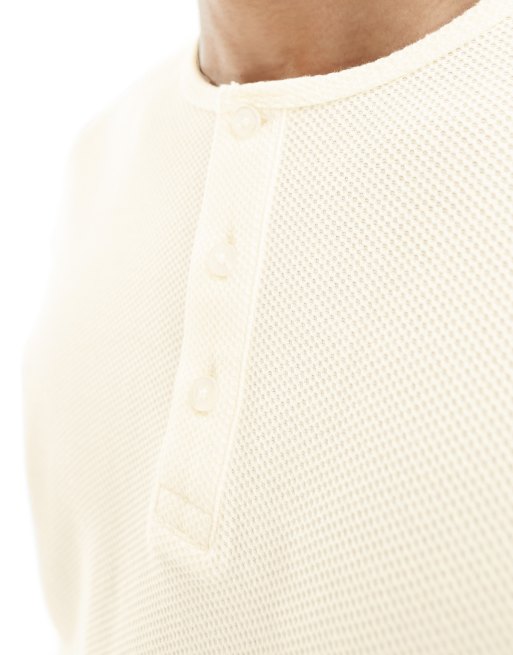 ASOS DESIGN henley t-shirt in ecru waffle, 3 of 4