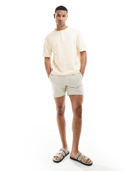 ASOS DESIGN henley t-shirt in ecru waffle, 4 of 4