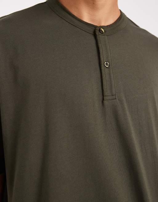 ASOS DESIGN – Henley-T-Shirt in Grün mit halblangen Ärmeln und Oversize-Schnitt , 5 von 5