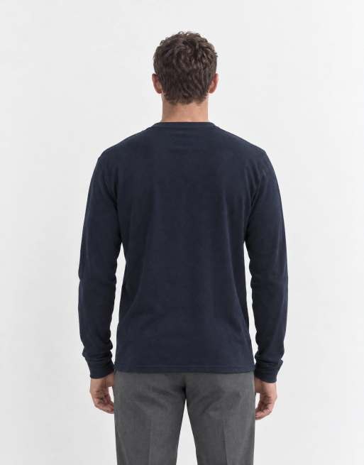 ASOS DESIGN henley T-shirt met lange mouwen in navy piqué, 6 van 8