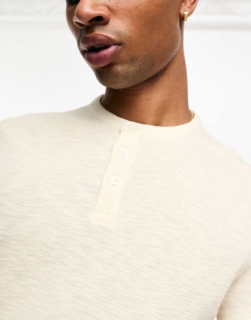 ASOS DESIGN - Henley T-shirt met linnenlook in ecru, 4 van 4