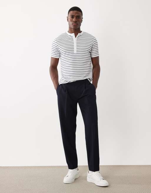 ASOS DESIGN - Henley T-shirt van zware stof met strepen in wit, 2 van 5