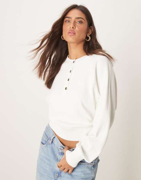 ASOS DESIGN - Henley trui met structuur in crème - view 1