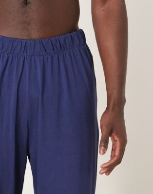 Asos Design Henley Waffle Pajama Set In Navy