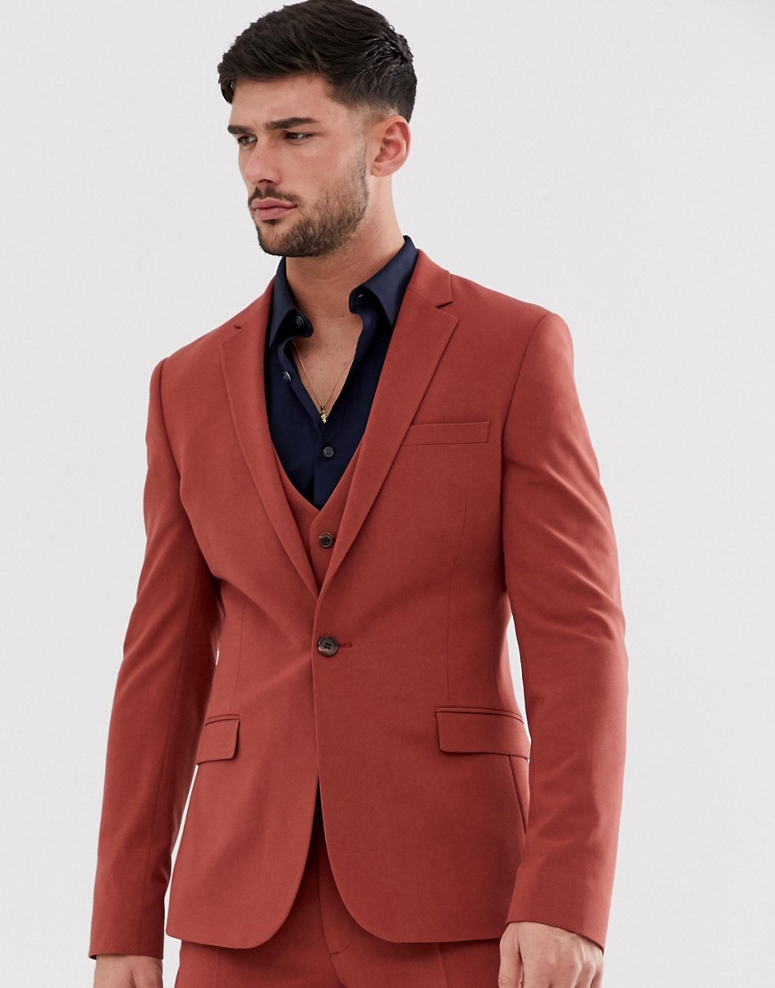 ASOS DESIGN – Hennafärgad kostymjacka med supersmal passform-Röd
