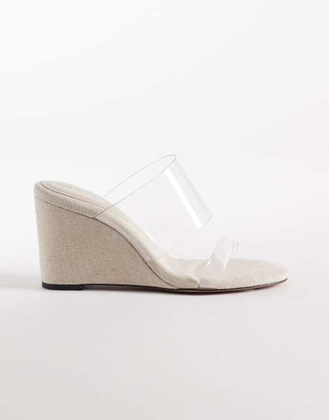 ASOS DESIGN Hennie double  strap mid heeled wedges in clear - view 1