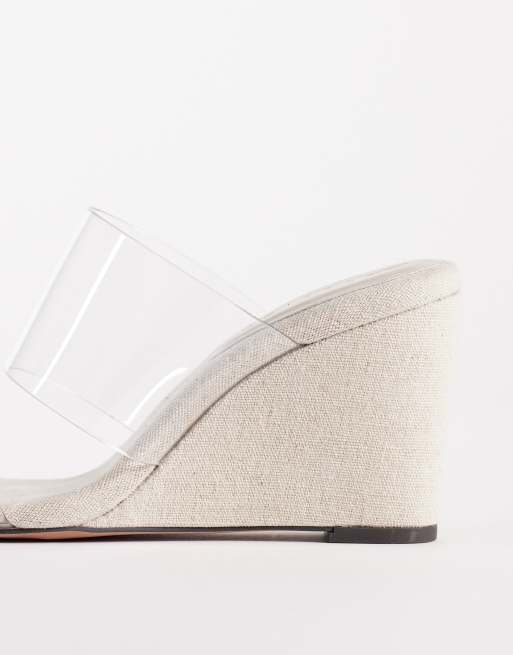 ASOS DESIGN Hennie double strap mid heeled wedges in clear, 4 of 4