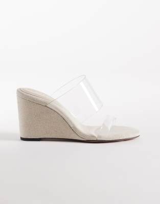 ASOS DESIGN - Hennie - Sandalen mit mittelhohem Keilabsatz und zwei transparenten Riemen