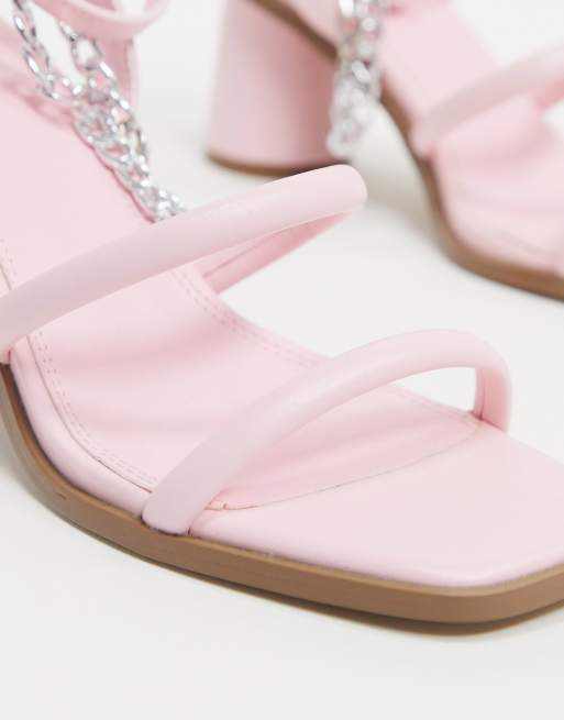 ASOS DESIGN Herbie mid heeled sandals with chain in pale pink ASOS