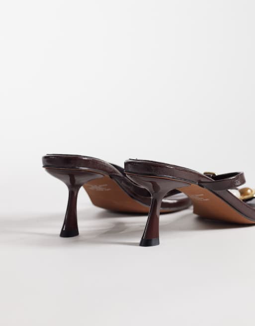 ASOS DESIGN - Hercules - Minimalistische muiltjes met halfhoge hak en randafwerking in chocoladebruin, 3 van 4