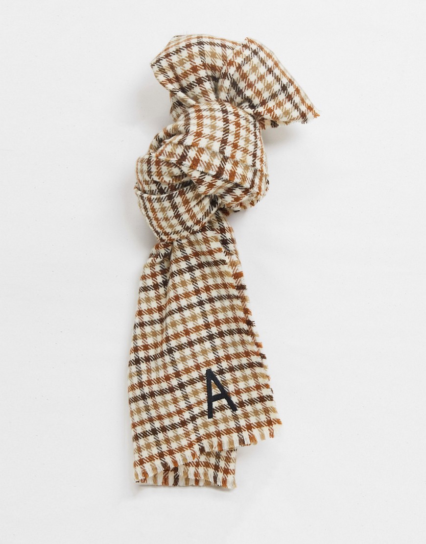 ASOS DESIGN heritage check scarf with initial 'A'-Multi