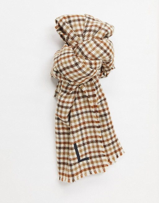 ASOS DESIGN heritage check scarf with initial L