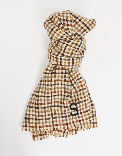 ASOS DESIGN heritage check scarf with initial S