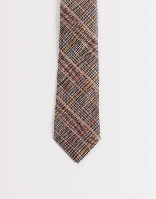 ASOS DESIGN heritage check tie in brown