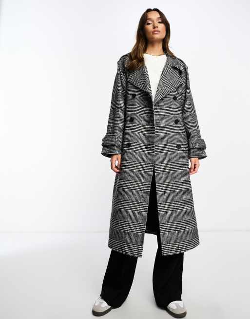 ASOS DESIGN heritage check trench coat in mono | ASOS