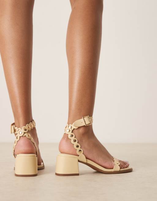 ASOS DESIGN Hermione studded mid heeled sandals in buttermilk
