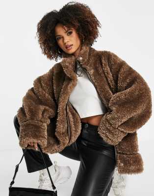 ASOS DESIGN hero borg chuck on coat in brown