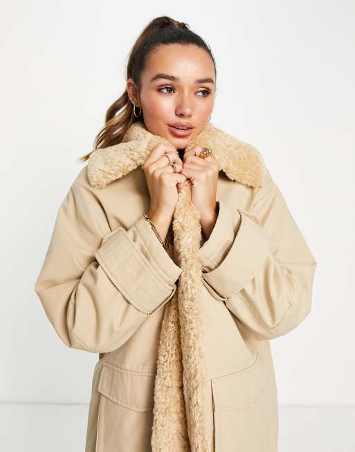 ASOS DESIGN hero borg parka coat in camel ASOS