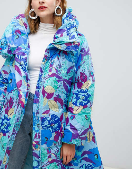 ASOS DESIGN floral puffer jacket with detachable sleeves