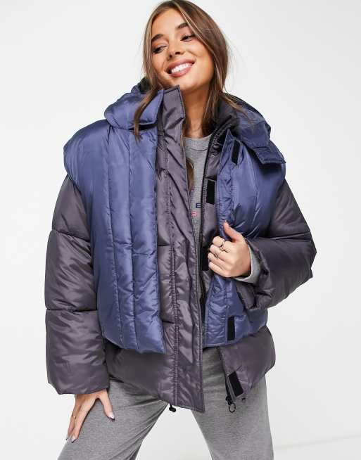 ASOS DESIGN hero hybrid puffer coat in charcoal and blue | ASOS