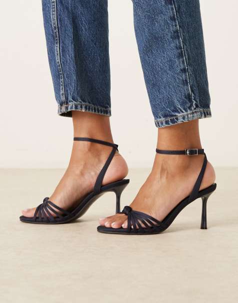 ASOS DESIGN Hero knotted mid-heeled sandals in navy satin - view 1